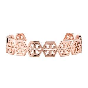 Tory Burch Hexagon Frozen Logo Cuff Bracelet Rose Gold Plated Bangle Jewelry